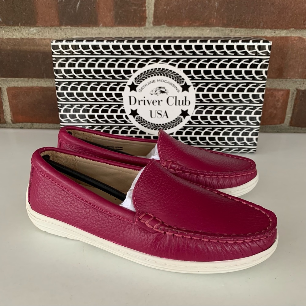 Driver Club USA maroon leather slip on flats loafers Girls US 12.5 M NEW